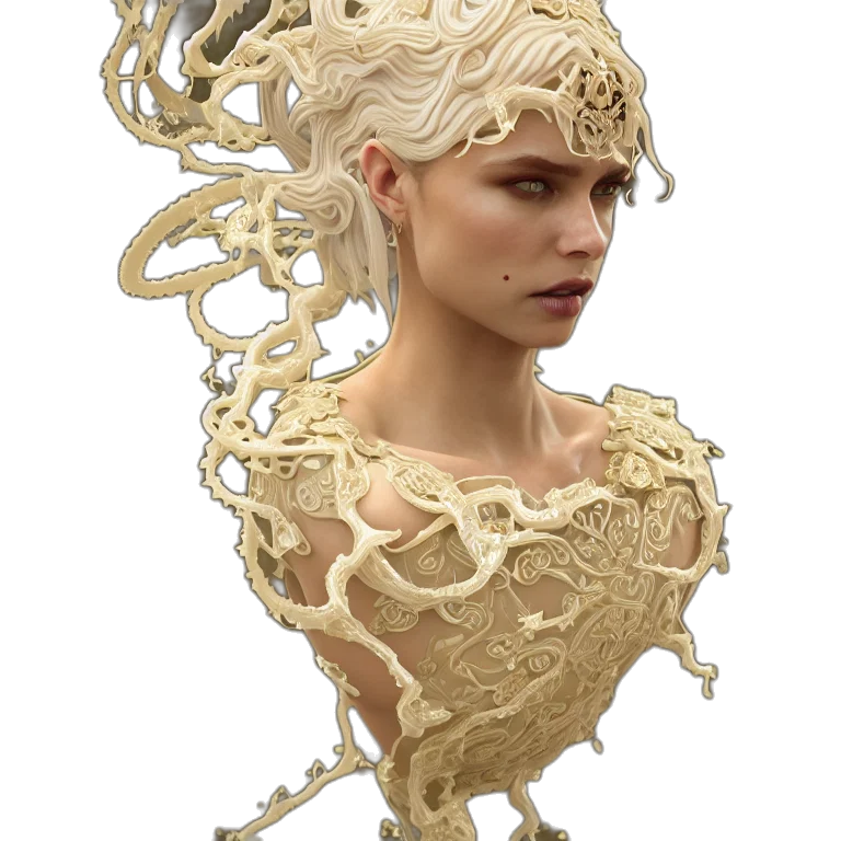 hair, crown, jewelry, dress, fantasy art, concept art, 3d render, photorealistic transparent PNG cut-out