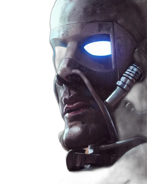 robot, face, mask, comic book art, concept art, cyberpunk, 3d render, rugged transparent PNG cut-out