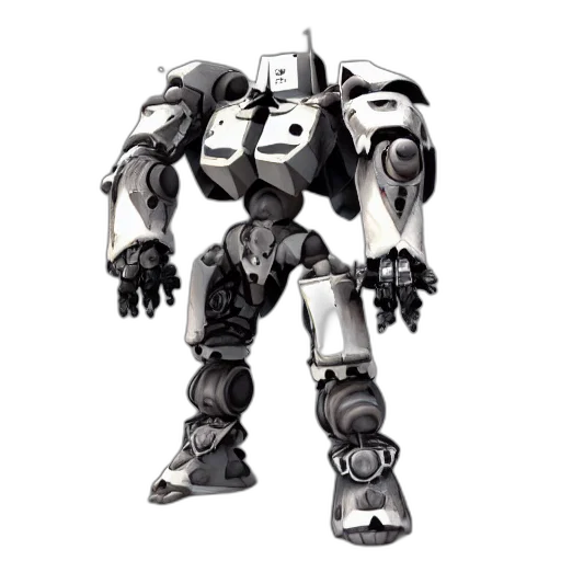 robot, weapon, concept art, 3d render, pixel art, comic book art, monochrome, heavy transparent PNG cut-out