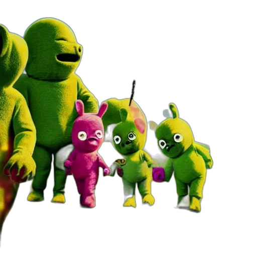 concept art, 3d render, neon, green, iconic, zombie, teletubbies, getting transparent PNG cut-out