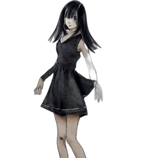 dress, concept art, 3d render, cartoon, anime, monochrome, dark, beautiful transparent PNG cut-out