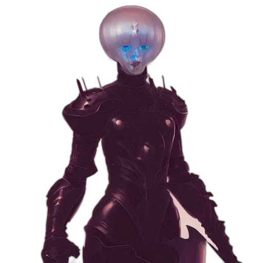 robot, staff, sword, creature, concept art, cyberpunk, fantasy art, comic book art transparent PNG cut-out