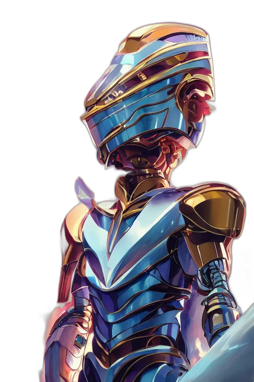 robot, concept art, vaporwave, cyberpunk, blue, pastel, golden, colorful transparent PNG cut-out