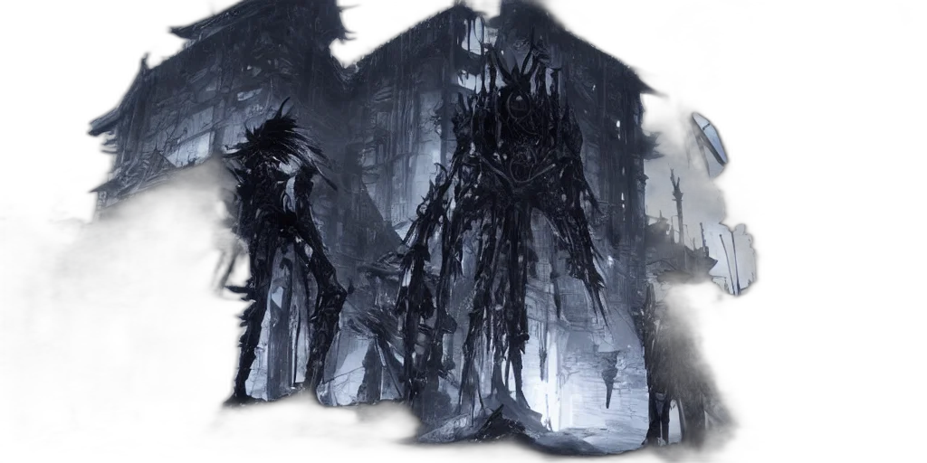concept art, fantasy art, 3d render, cyberpunk, fog, snow, night, forest transparent PNG cut-out