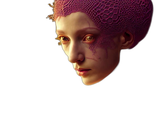 face, robot, crown, mask, 3d render, cyberpunk, concept art, photorealistic transparent PNG cut-out