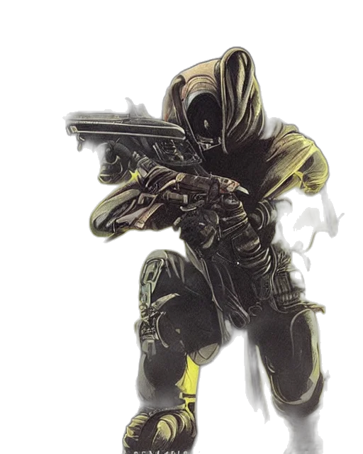 weapon, mask, concept art, cyberpunk, comic book art, pixel art, golden, green transparent PNG cut-out
