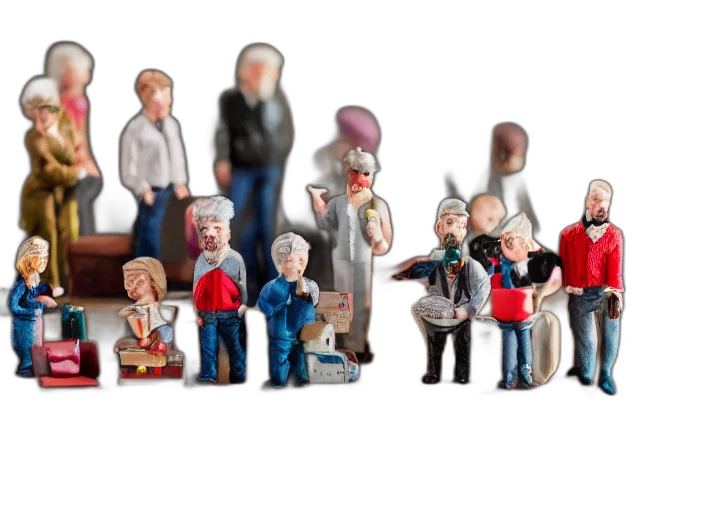3d render, concept art, cartoon, photo, still, miniature, crowd, bookshelf transparent PNG cut-out