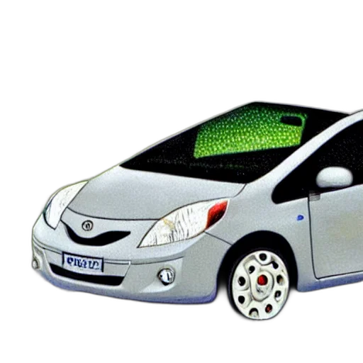 car, 3d render, photorealistic, concept art, cartoon, pointilliest, painting, grey transparent PNG cut-out