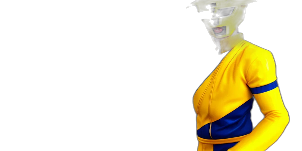 dress, robot, 3d render, concept art, fantasy art, photorealistic, symmetry, yellow transparent PNG cut-out
