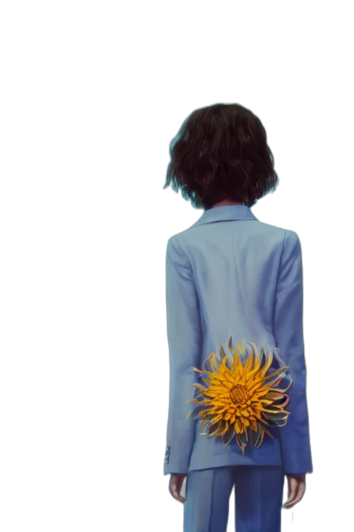 jacket, flower, dress, umbrella, concept art, watercolor, vaporwave, 3d render transparent PNG cut-out