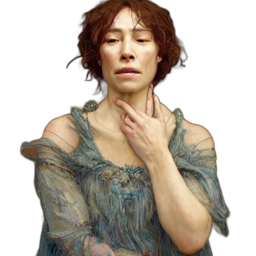 dress, face, jewelry, staff, photorealistic, oil painting, concept art, fantasy art transparent PNG cut-out