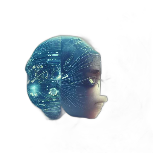 robot, face, mask, crown, 3d render, concept art, cyberpunk, vaporwave transparent PNG cut-out