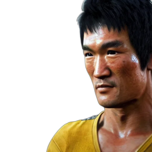 face, photorealistic, concept art, 3d render, comic book art, golden, screenshot, bruce transparent PNG cut-out