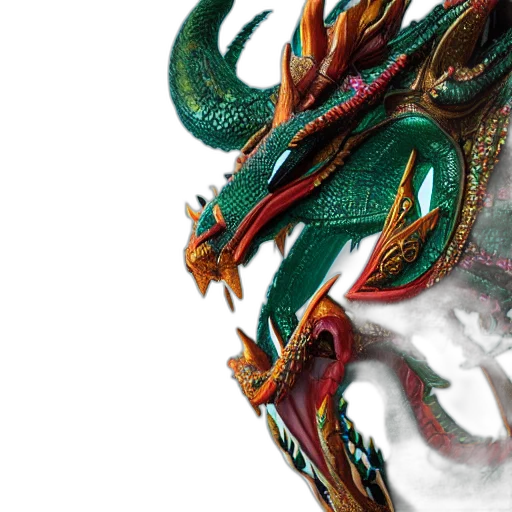 dragon, mask, creature, fantasy art, concept art, photorealistic, 3d render, green transparent PNG cut-out