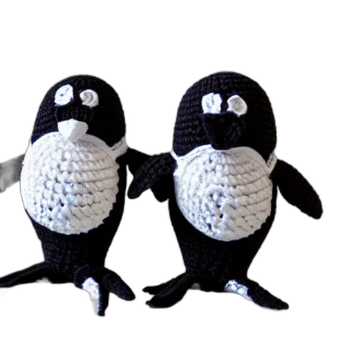 monochrome, crocheted, penguins transparent PNG cut-out