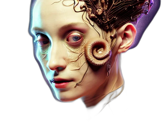mask, face, robot, hair, cyberpunk, concept art, photorealistic, fantasy art transparent PNG cut-out