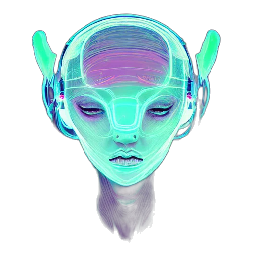 mask, face, robot, creature, vaporwave, cyberpunk, concept art, fantasy art transparent PNG cut-out