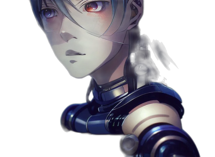 robot, face, weapon, sword, cyberpunk, fantasy art, watercolor, anime transparent PNG cut-out