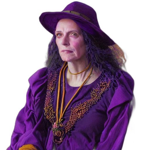 hat, staff, jewelry, face, portrait, witch, wearing, purple transparent PNG cut-out
