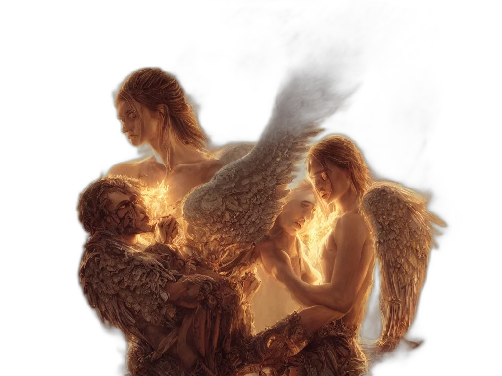 fantasy art, concept art, comic book art, photorealistic, fire, night, fog, golden transparent PNG cut-out