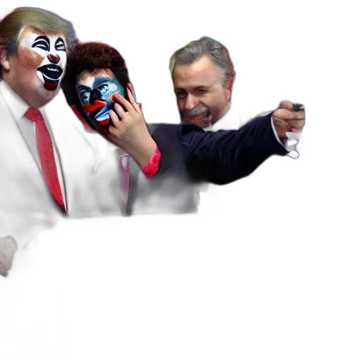 mask, concept art, president, clown, makeup, taking, selfie, podium transparent PNG cut-out