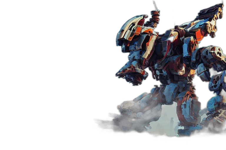 robot, weapon, concept art, fantasy art, watercolor, 3d render, blue, scrapper transparent PNG cut-out