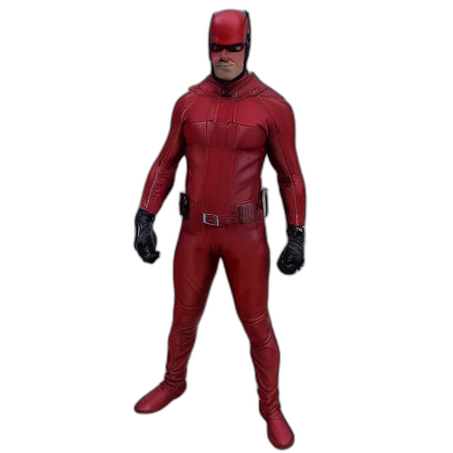 3d render, concept art, comic book art, photorealistic, red, daredevil, leather, suit transparent PNG cut-out