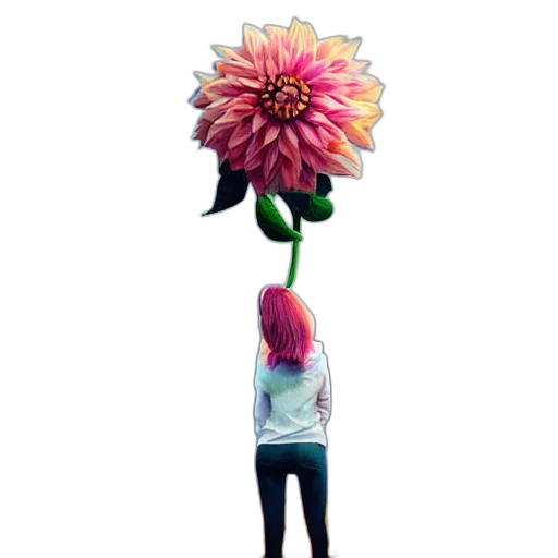 flower, umbrella, staff, jacket, pixel art, concept art, 3d render, watercolor transparent PNG cut-out