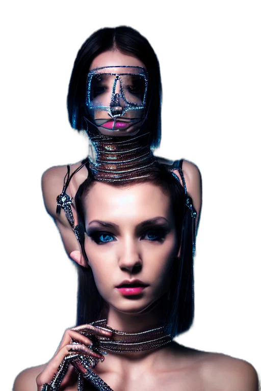robot, jewelry, mask, face, cyberpunk, photorealistic, concept art, fantasy art transparent PNG cut-out