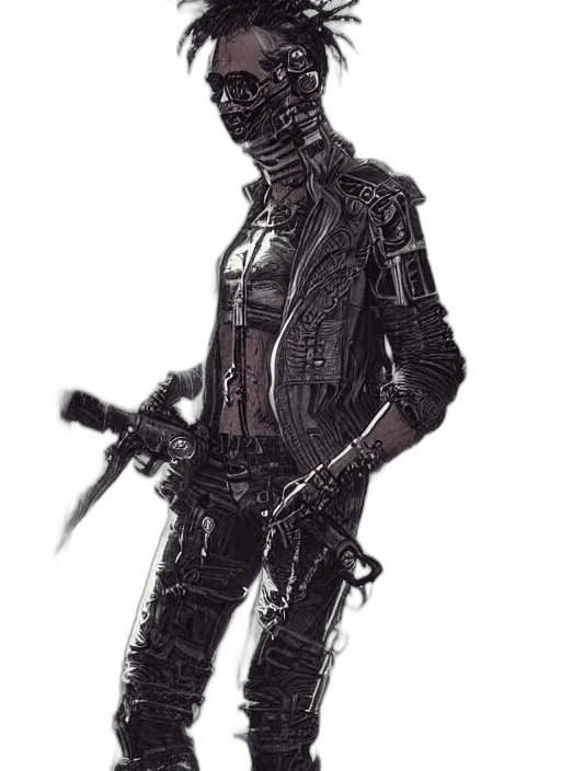 robot, weapon, staff, jacket, concept art, cyberpunk, comic book art, 3d render transparent PNG cut-out