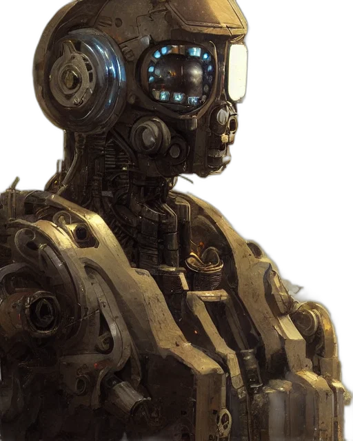 robot, face, concept art, cyberpunk, 3d render, rugged, research, engineer transparent PNG cut-out