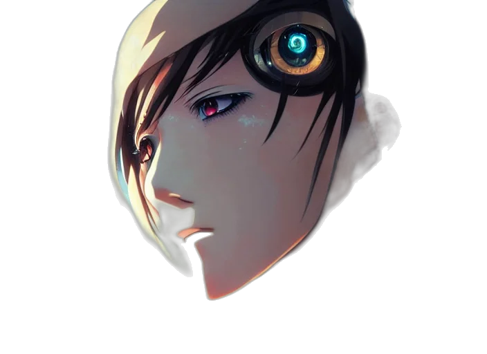 mask, face, robot, creature, concept art, cyberpunk, anime, watercolor transparent PNG cut-out
