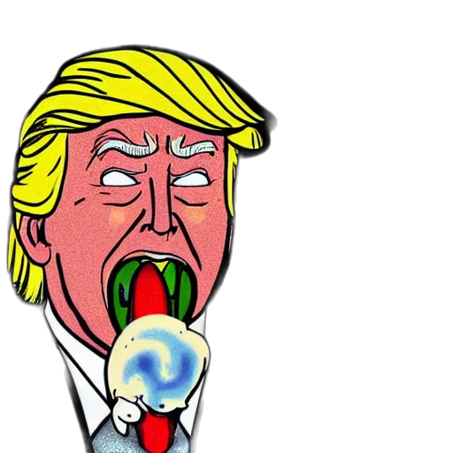 cartoon, comic book art, close, portrait, donald, trump, eating, nuclear transparent PNG cut-out