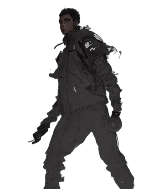 jacket, staff, weapon, face transparent PNG cut-out