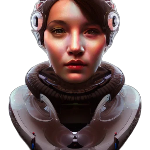 robot, face, staff, cyberpunk transparent PNG cut-out