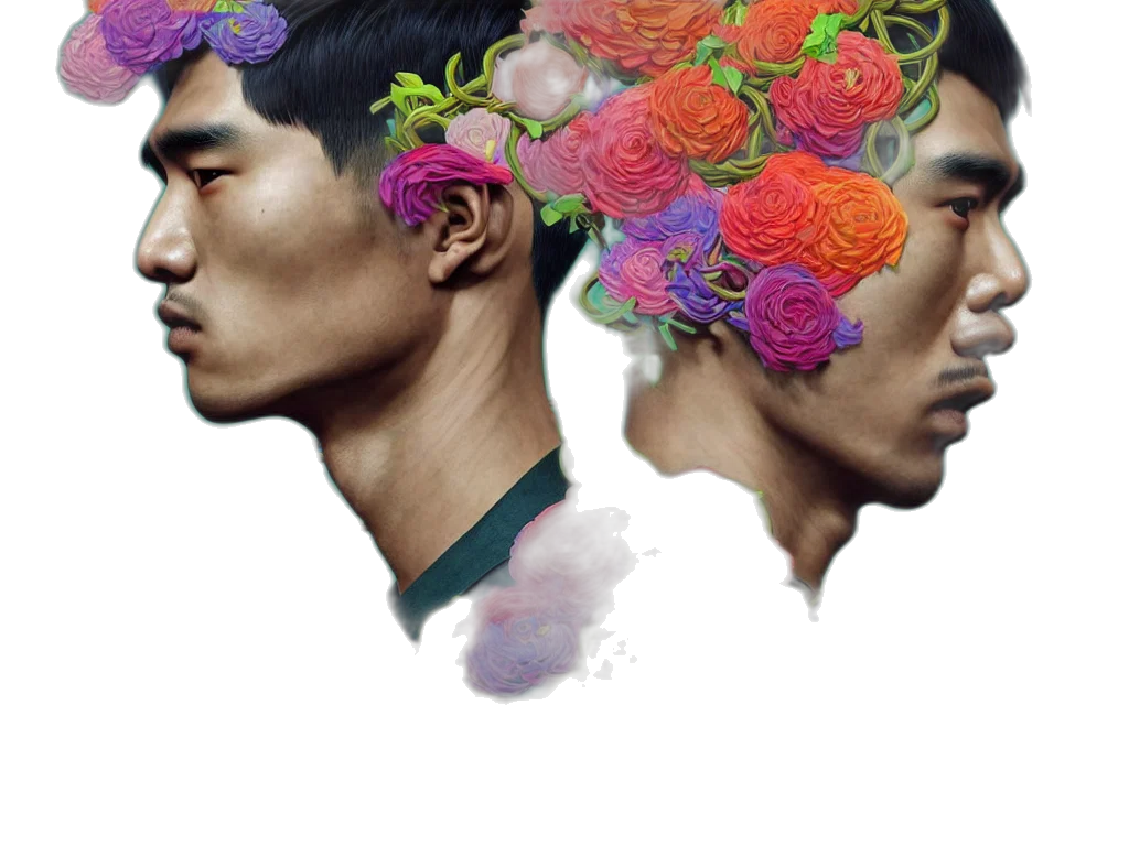face, crown, flower, mask, photorealistic, watercolor, concept art, oil painting transparent PNG cut-out