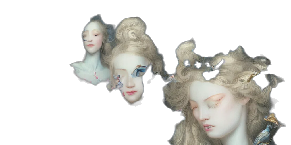 crown, mask, hair, face, concept art, fantasy art, 3d render, photorealistic transparent PNG cut-out