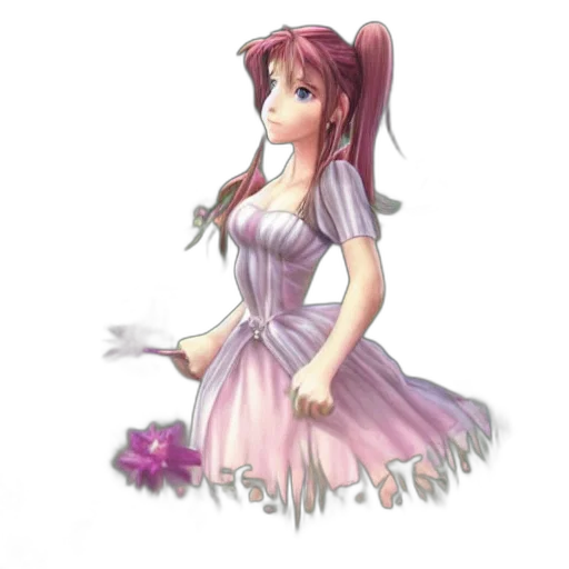 dress, flower, staff, jewelry, pixel art, fantasy art, concept art, anime transparent PNG cut-out