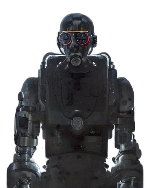 robot, staff, face, mask, cyberpunk, concept art, 3d render, masked transparent PNG cut-out