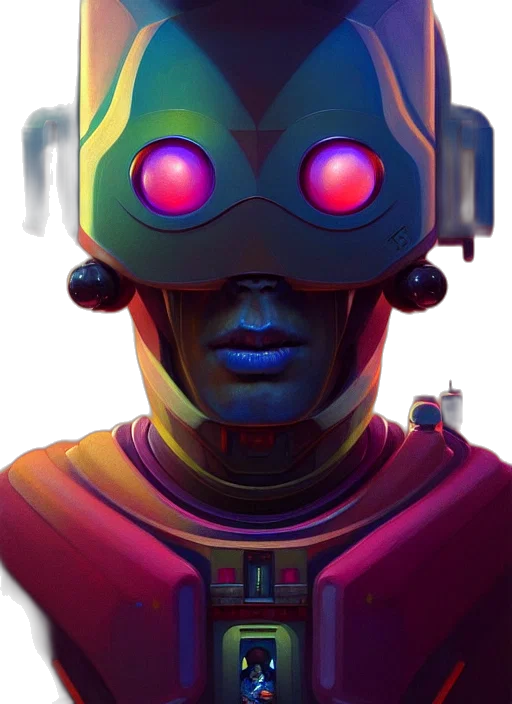 robot, mask, face, staff, concept art, cyberpunk, 3d render, pixel art transparent PNG cut-out