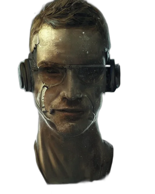 face, mask, staff, robot, cyberpunk, concept art, 3d render, photorealistic transparent PNG cut-out