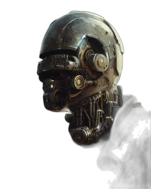 robot, mask, face, weapon, concept art, cyberpunk, fantasy art, 3d render transparent PNG cut-out