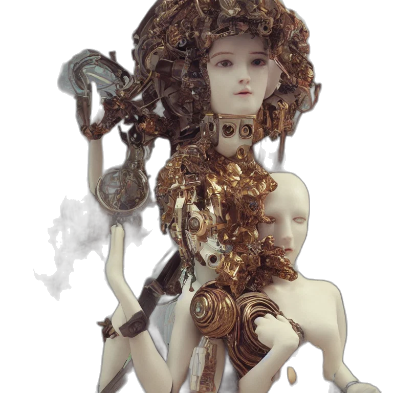 crown, robot, fantasy art, concept art, 3d render, photorealistic, forest, earth tones transparent PNG cut-out
