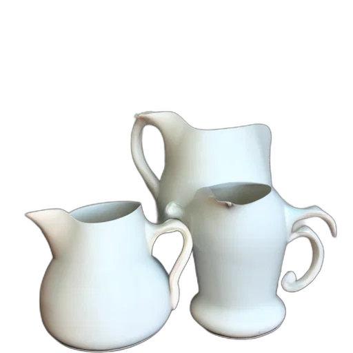 3d render, photorealistic, pastel, porcelain, jugs, melting, into, organic transparent PNG cut-out