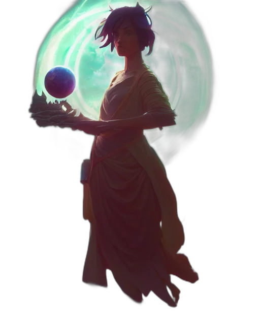 staff, dress, umbrella, creature, concept art, fantasy art, cyberpunk, comic book art transparent PNG cut-out