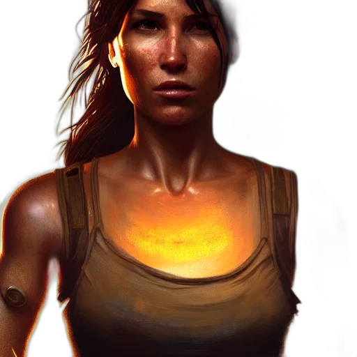 face, concept art, comic book art, fantasy art, photorealistic, fire, golden, lara transparent PNG cut-out