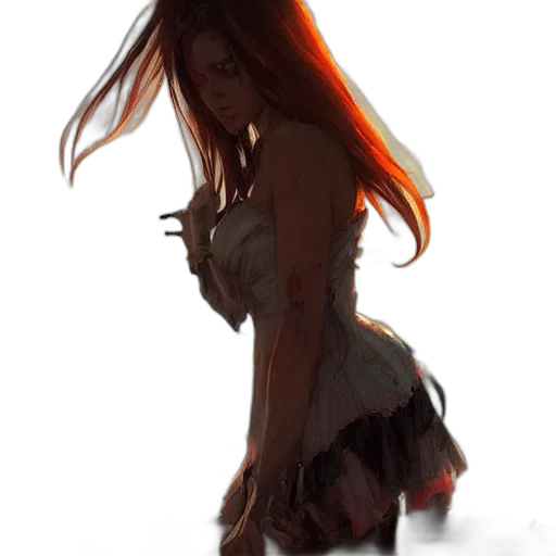 dress, weapon, creature, hair, concept art, anime, fantasy art, photorealistic transparent PNG cut-out