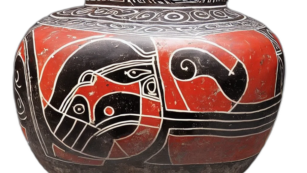 mask, red, pot, decorative, minoan, art, style, where transparent PNG cut-out