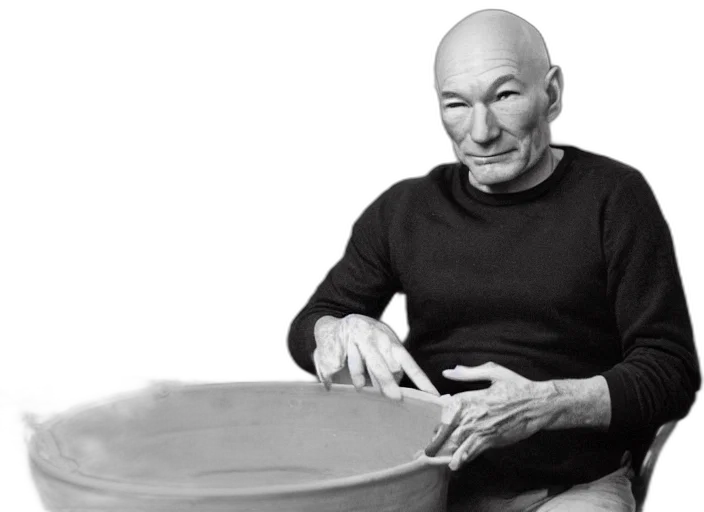 furniture, face, photorealistic, patrick, stewart, sitting, big, pot transparent PNG cut-out
