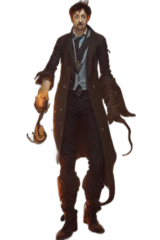 staff, jacket, creature, mask, concept art, fantasy art, 3d render, cyberpunk transparent PNG cut-out